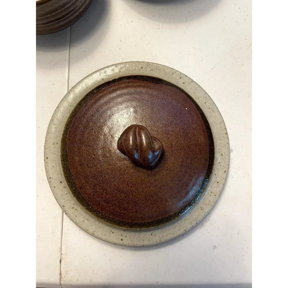 Studio Soup Tureen Lid 5 Bowls Pottery Clay Brown Gray‎ Artisan Signed